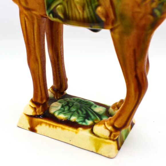 Vintage Tang Style War Horse Figurine Pottery Sculpture Sancai Glaze Asian Decor - Picture 8 of 9